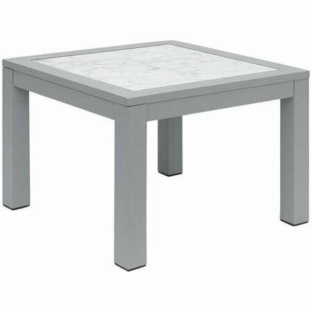 BFM SEATING Belmar Soft Grey Aluminum Carrara Top End Table 163PH6105CRS